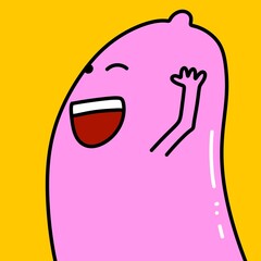 happy cartoon condom on pink background