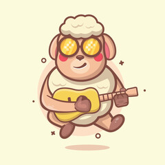 cool sheep animal character mascot playing guitar isolated cartoon
