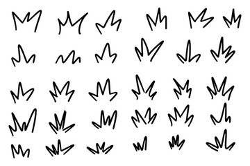 Collection of awareness, inspiration, sunburst, sun rays, surprises hand drawn isolated white background.