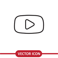 Play button icon, youtube logo sign, Video icon liner illustration on white background..eps