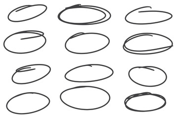 Collection Hand drawn scribble. Set of vector oval and circle freehand isolated white background - obrazy, fototapety, plakaty