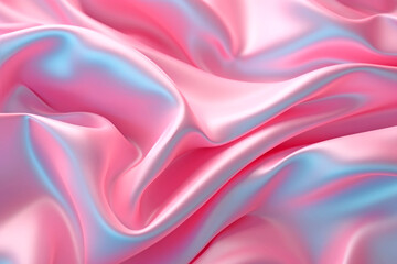 Obraz premium Abstract iridescent holographic pink curved silk fabric , pastel colors. Foil effect. Psychedelic iridescent creative background, trends 80s or 90s