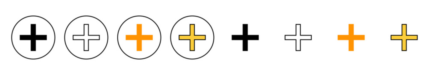 Plus Icon set vector. Add plus sign and symbol