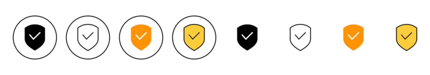 Shield check mark icon set vector. Protection approve sign. Insurance icon