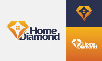Vector diamond home line golden jewelry elegant icon prism logo