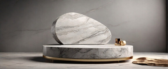 Stone podium for display product. Background for cosmetic product branding, identity and packaging inspiration