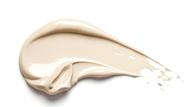 Close-up of a single creamy smooth smear of heavy makeup or paint isolated on white background