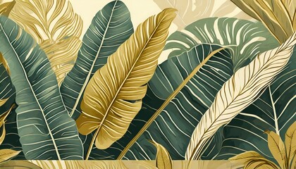 Golden tropical leaves wallpaper, Luxury nature leaf design, golden leaf lines