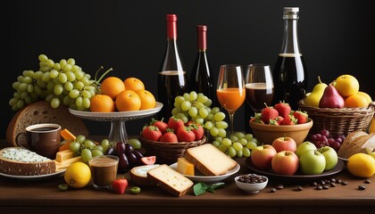 A Feast for the Eyes: Still Life with Fruits, Vegetables, Bread, Cheese, and Coffee