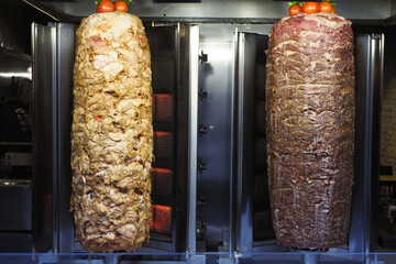  rotating traditional gyros meat close up 