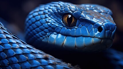 Fototapeta premium Closeup blue viper snake reptile macro photography