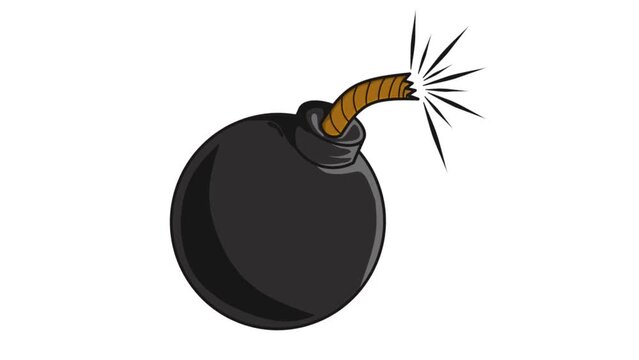 2D animated illustration of a bomb on a white and green background. Suitable for multipurpose content.