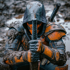 Ninja kneeling with sword