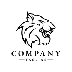 Roaring Tiger Logo. Angry Big Wild Cat Head Line Art Icon Design Template