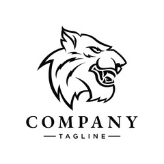Fototapeta premium Roaring Tiger Logo. Angry Big Wild Cat Head Line Art Icon Design Template
