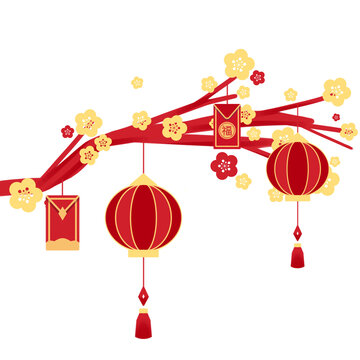 Illustration PNG of Chinese New Year Tree, Perfect for Decoration and Greeting Card of Chinese New Year 