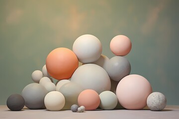 Muted pastel spheres creating a sense of depth and dimension against a subtly textured background.