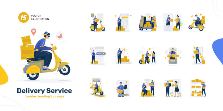 Courier shipping delivery service illustration set
