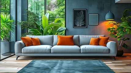 Elegant decor in a contemporary living area including a light wall...