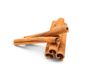 Cinnamon sticks on white background
