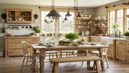 Fototapeta na wymiar a photo showcasing your farmhouse kitchen table as the heart of your home highlight the warmth, comfort, and togetherness that the table brings to your family