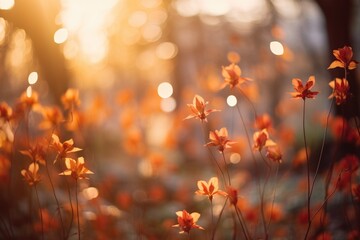 Autumnal Aura: Photograph flowers against a backdrop of fall foliage with warm, autumnal bokeh lights. Photo 