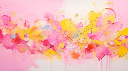 Obraz na płótnie Canvas Playful splashes of lemon yellow and bubblegum pink, creating a whimsical and vibrant abstract world.