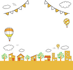 イベント感のある街並みのイラスト（黄色）