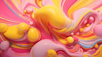 Playful swirls of lemon yellow and bubblegum pink colliding in a whimsical and vibrant symphony.