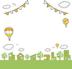 イベント感のある街並みのイラスト（緑）