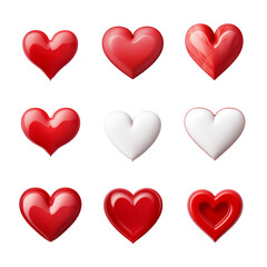 set of hearts on transparent