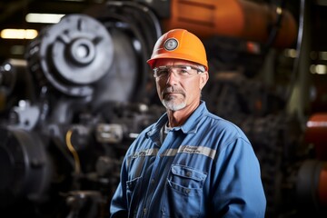 A seasoned Stationary Engineer, surrounded by the industrial machinery he maintains, gazes thoughtfully into the distance, reflecting on years of dedicated service