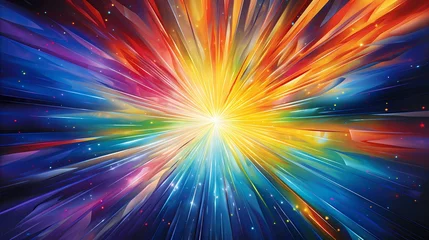 Fotobehang Prismatic rays of color burst forth on a backdrop of absolute clarity, forming an abstract visual masterpiece captured in high definition. © Tae-Wan