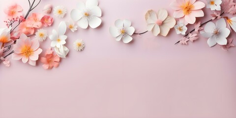 Beautiful Spring Flowers Blooming on Pink Background