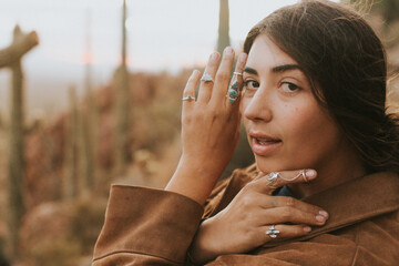 Silver Handmade Jewelry pieces with model 