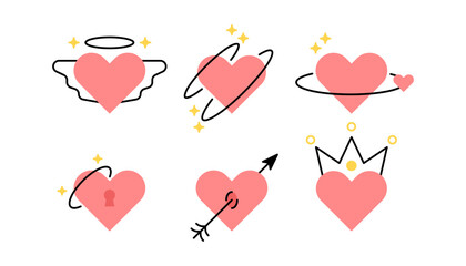 Minimalist cute heart love and sparkling set 