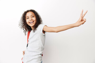 Cheerful woman person beauty little smile childhood girl background young afro girl female cute portrait happy