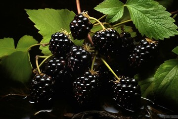 Perspective view of blackberries. Generative AI