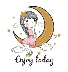 Enjoy today Sit in moon t-shirt graphic design vector illustration 