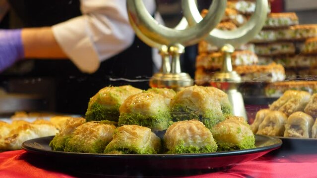turkish dessert baklava displaying at shop 