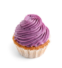 Tasty cupcake on white background