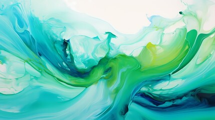Radiant waves of turquoise and lime green liquid swirling together, creating an enchanting symphony of color and flow in a 3D abstract masterpiece.