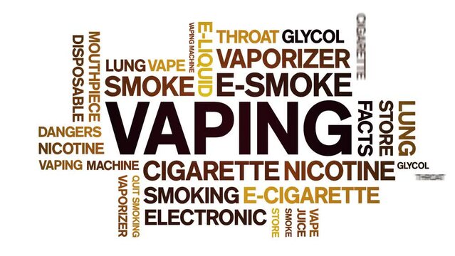 Vaping animated tag word cloud;text design animation kinetic typography seamless loop.