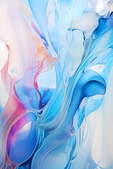 Ribbons of liquid silver and cerulean gracefully cascading and splashing in a surreal 3D space, creating an ethereal and dynamic display of vivid color and motion.
