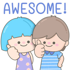 Cute kid  little boy and girl giving thumbs up awesome