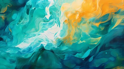 Rich ambers and oceanic teals collide, creating a mesmerizing display of contrast and beauty on a clear solid different bright color abstract background