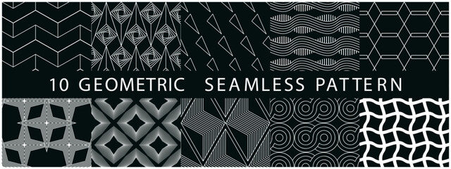 Set of Geometric seamless patterns. Abstract geometric square graphic pattern. Seamless geometric triangle pattern. Black and white pattern - obrazy, fototapety, plakaty