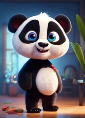 3d panda bear with bamboo