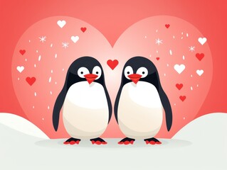 Happy penguin couple, flat style