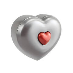 3d metaled realistic heart shape on transparent background 